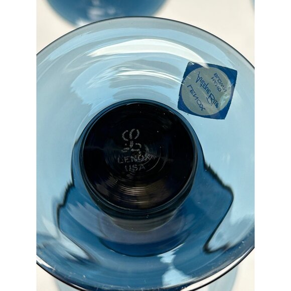 Lenox Antique Blue Glass Goblets Set Of 4 Hand Blown Stemware - Picture 2 of 4